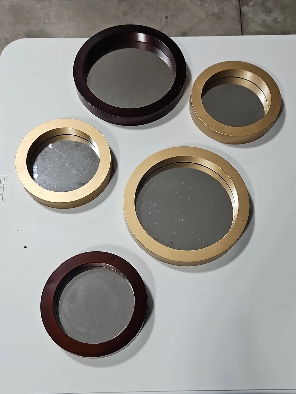 Round Wall Mirror Trio in Dark Brown And Gold Set Of 5